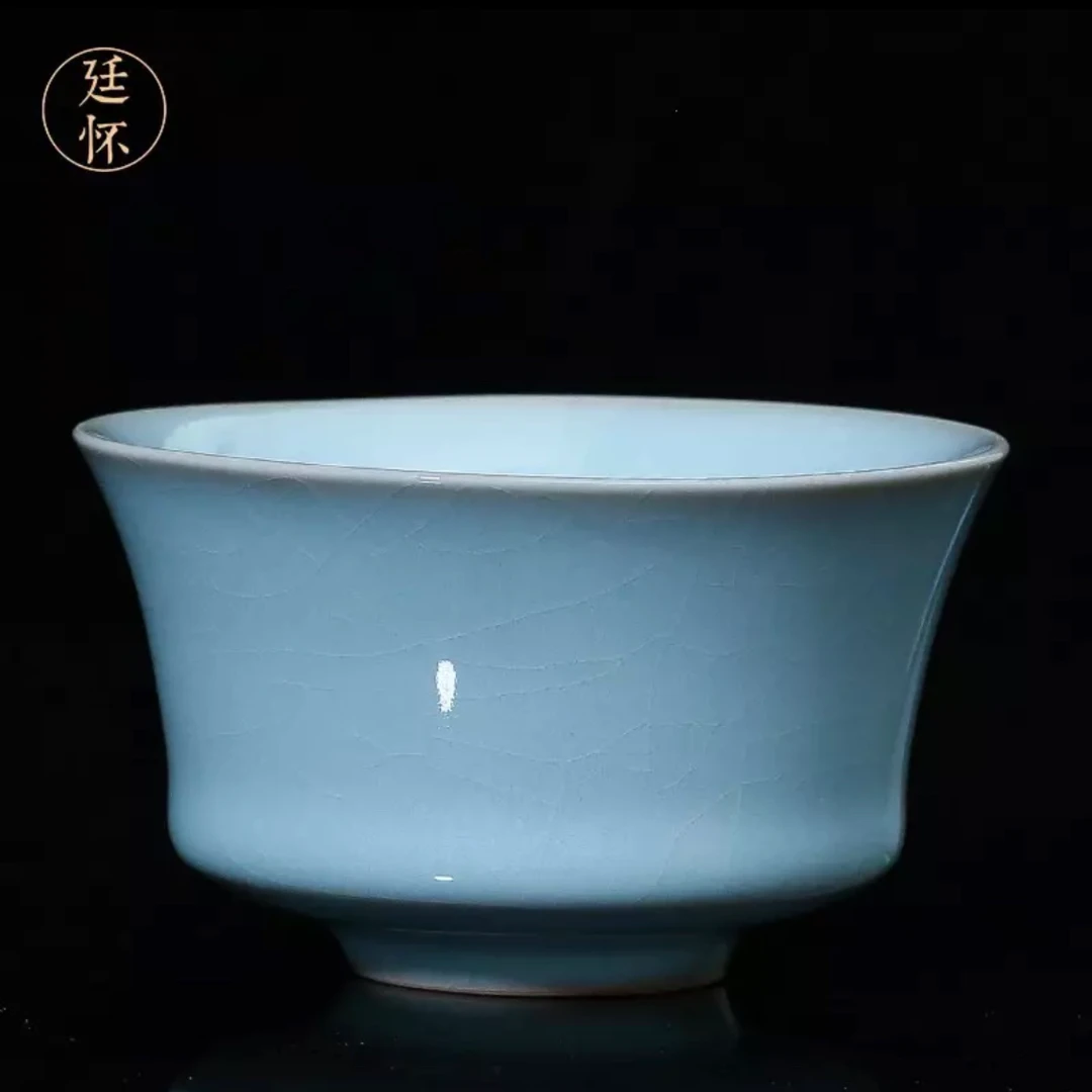 廷怀窑【马蹄杯】110ml汝瓷汝窑开片主人杯品茗杯陶瓷功夫茶具
