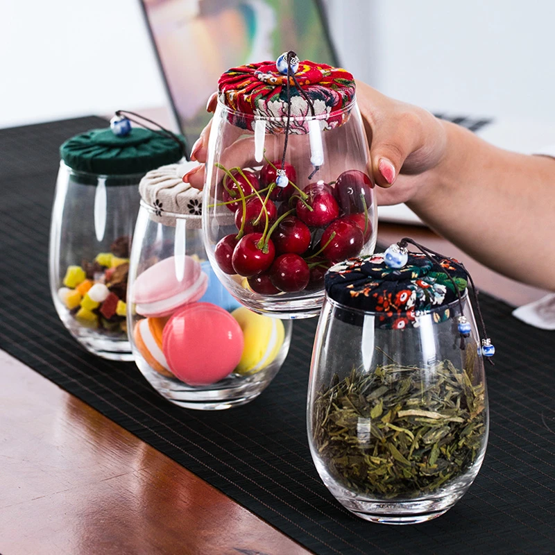 透明玻璃茶叶罐密封布盖软木塞花醒存茶罐家用收纳干货储物罐小号