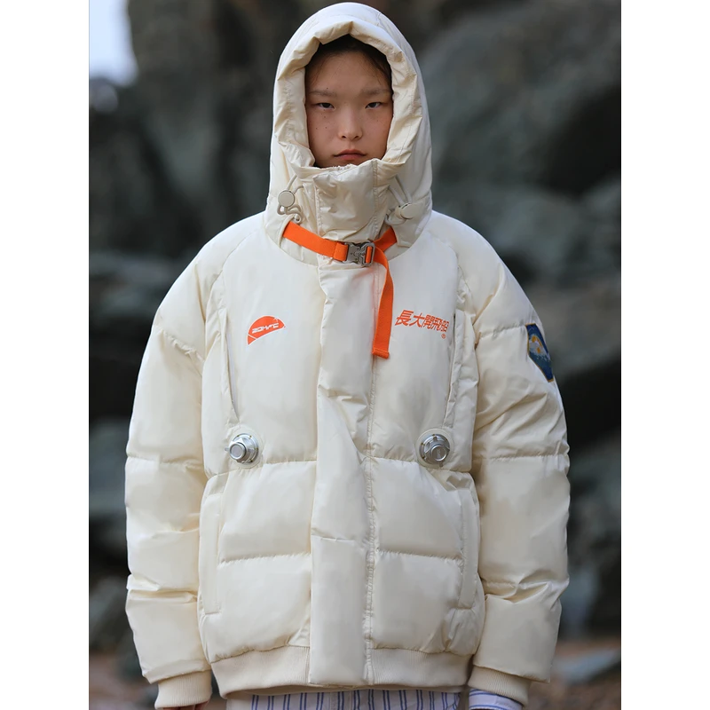 长大开飞船防风加厚保暖面包情侣太空服鸭绒宽松休闲短款羽绒服女