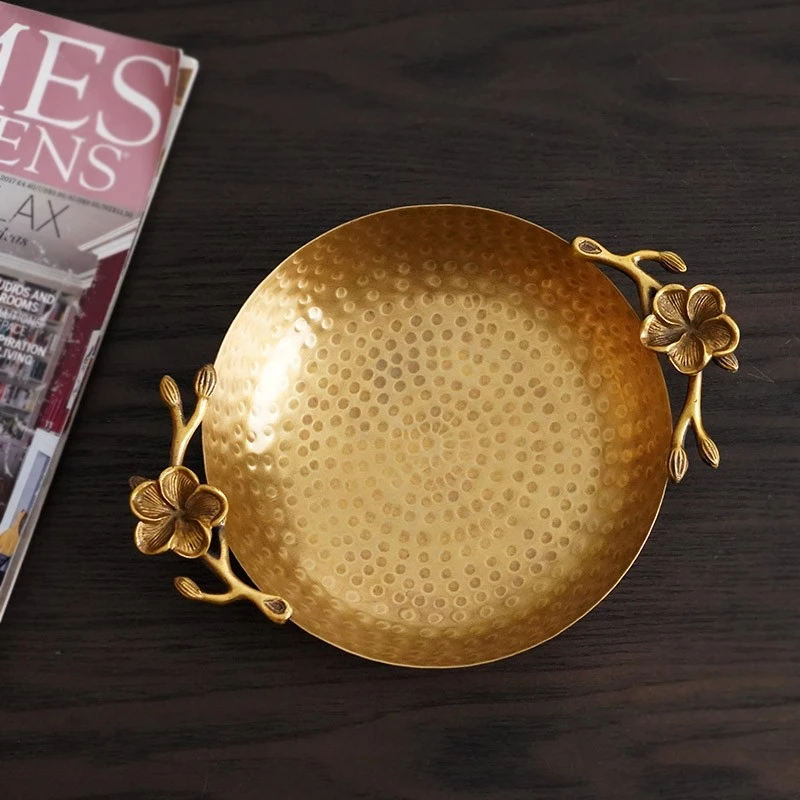 印度进口手工黄铜手锤纹梅花复古收纳装饰盘美式果盘首饰盘复古风