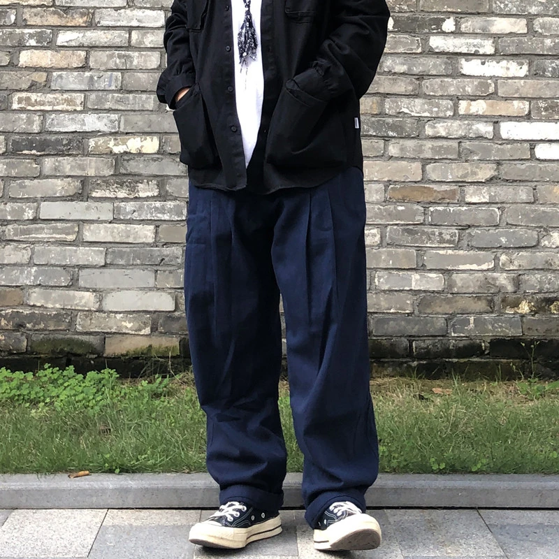 IPENNY日系复古宽松直筒双褶工装裤男cityboy休闲裤秋冬