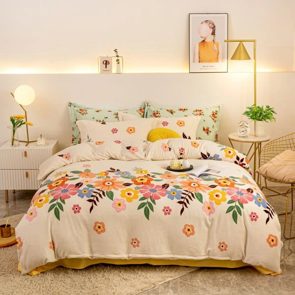 恒源祥恒源祥牛奶绒四件套花间密语