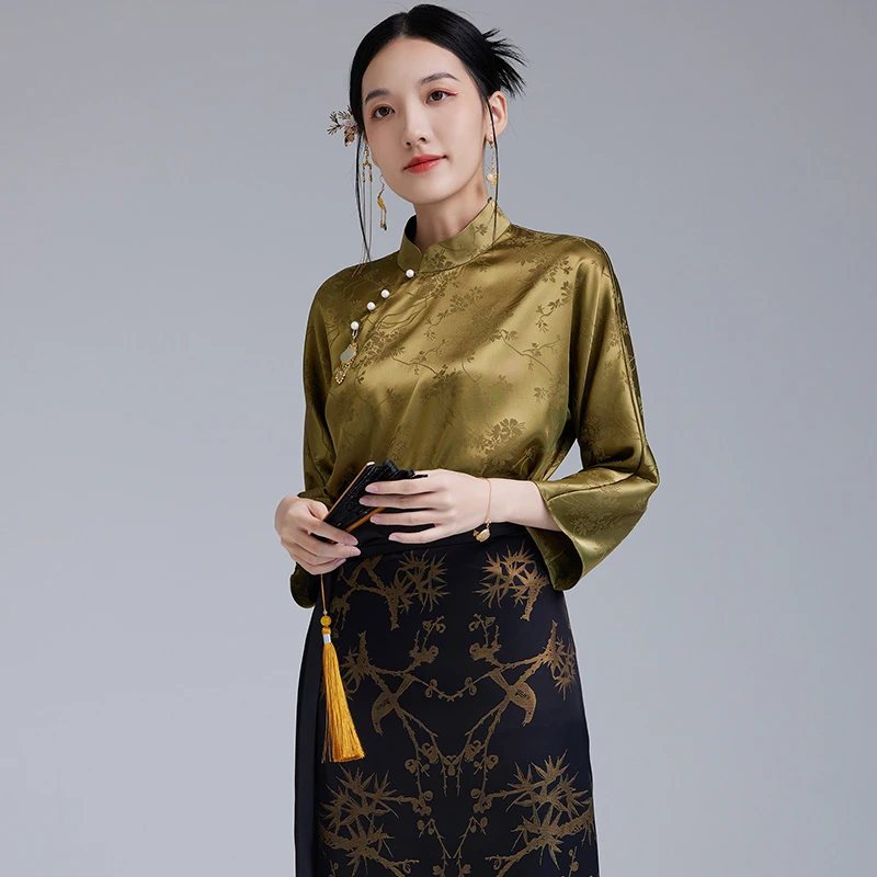 陌遇中国风提花立领复古改良唐装上衣新中式文艺日常茶服M21372