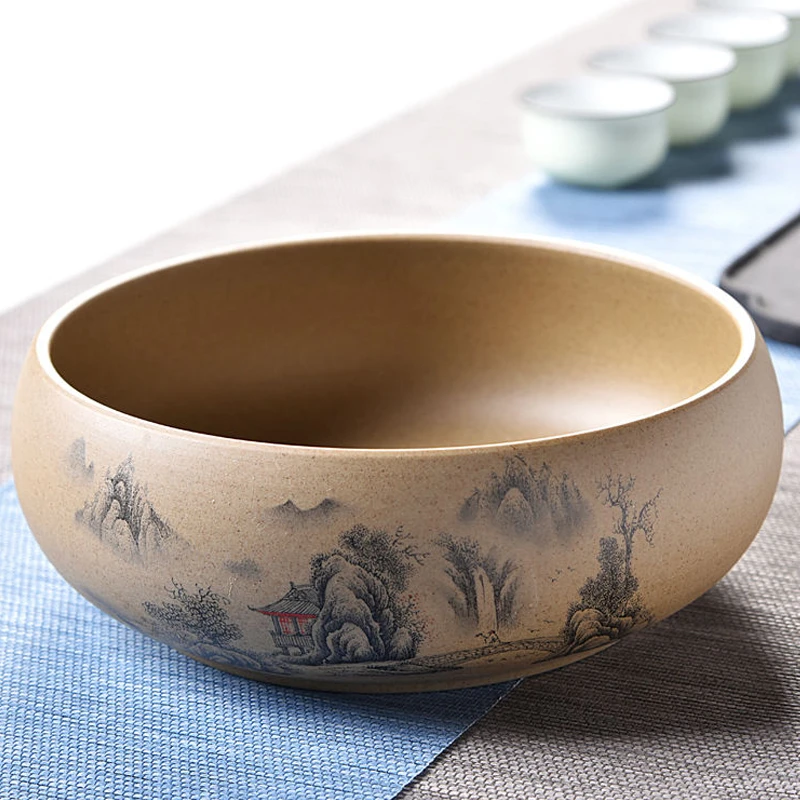 陶瓷粗陶茶洗盆 大号功夫茶具笔洗青花陶瓷配件茶道零配水盂水洗