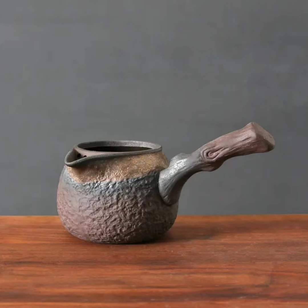 鎏金系列煮茶壶 陶土煮茶器 茶具 侧把树枝茶壶