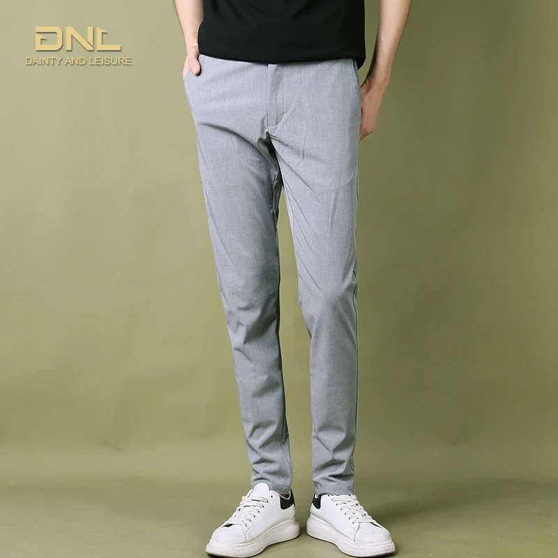 DNL黑色裤子男 夏季薄款长裤 修身小脚韩版 商务休闲西裤免烫弹力