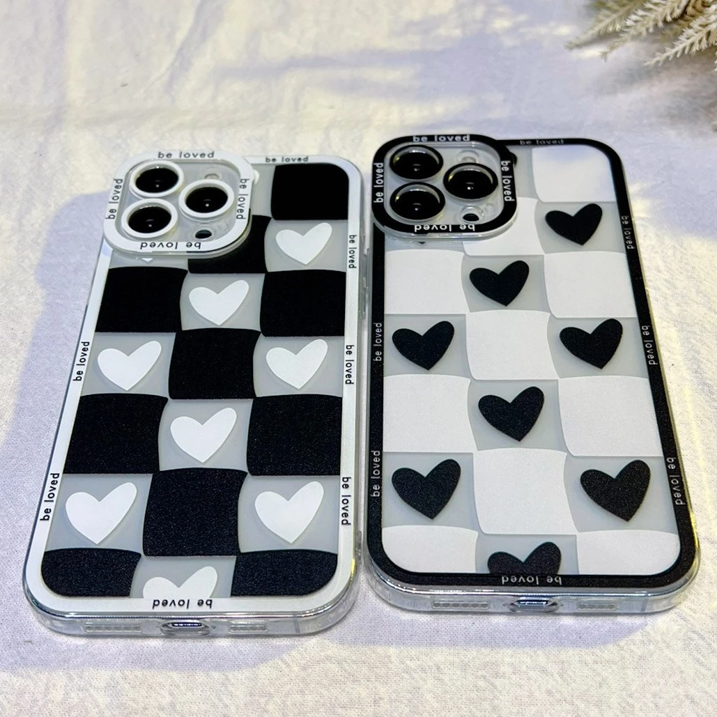 适用苹果/华为/小米/oppo/vivo爱心棋盘格天使之眼透明硅胶手机壳