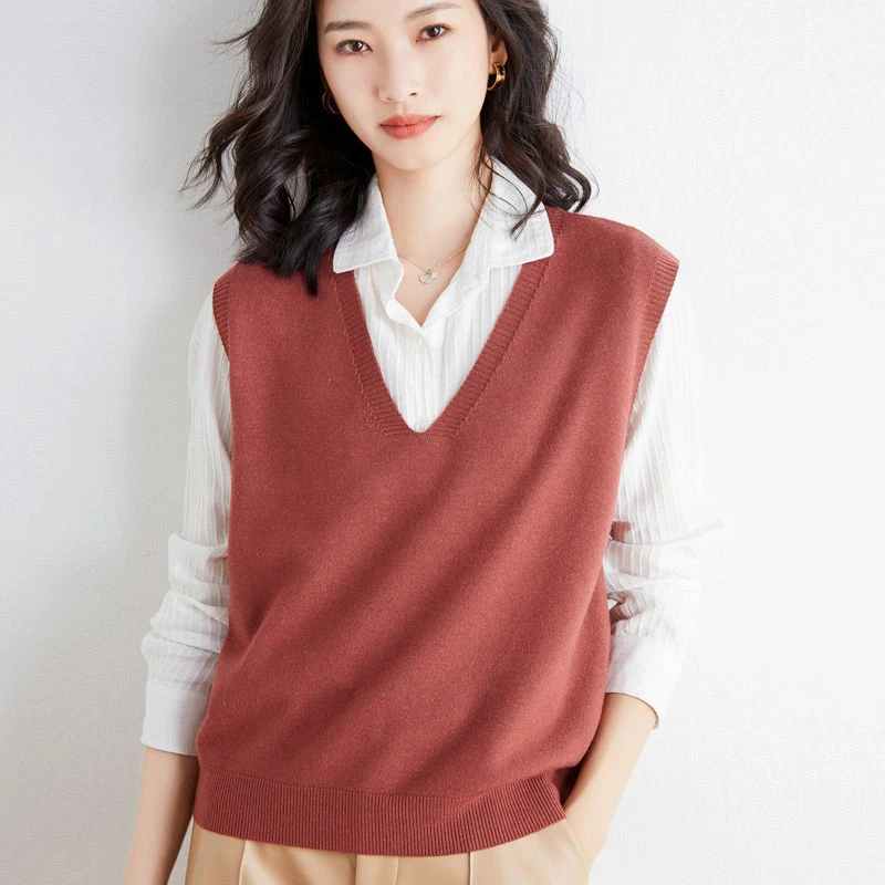 宽松马甲女百搭V领针织纯色简约坎肩内搭高品质小背心春秋外搭