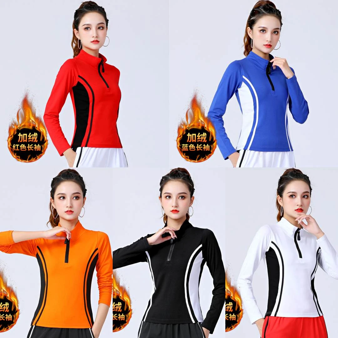 广场舞套装冬季新款健身服跳舞团体操加绒上衣运动舞服女
