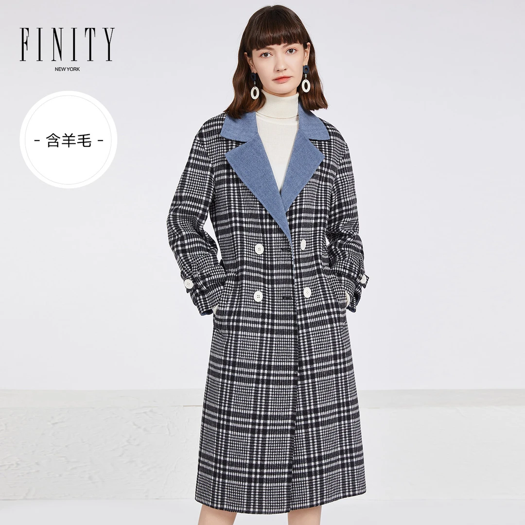 【小水专属】FINITY 商场同款格子外套毛呢新款拼接大衣 F20RD6272D