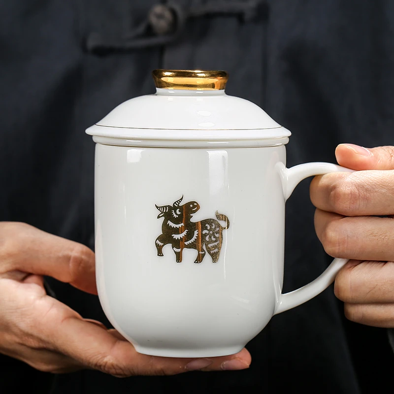 德化白瓷茶杯生肖水杯羊脂玉陶瓷高档泡茶杯个人单杯雕刻私人定制