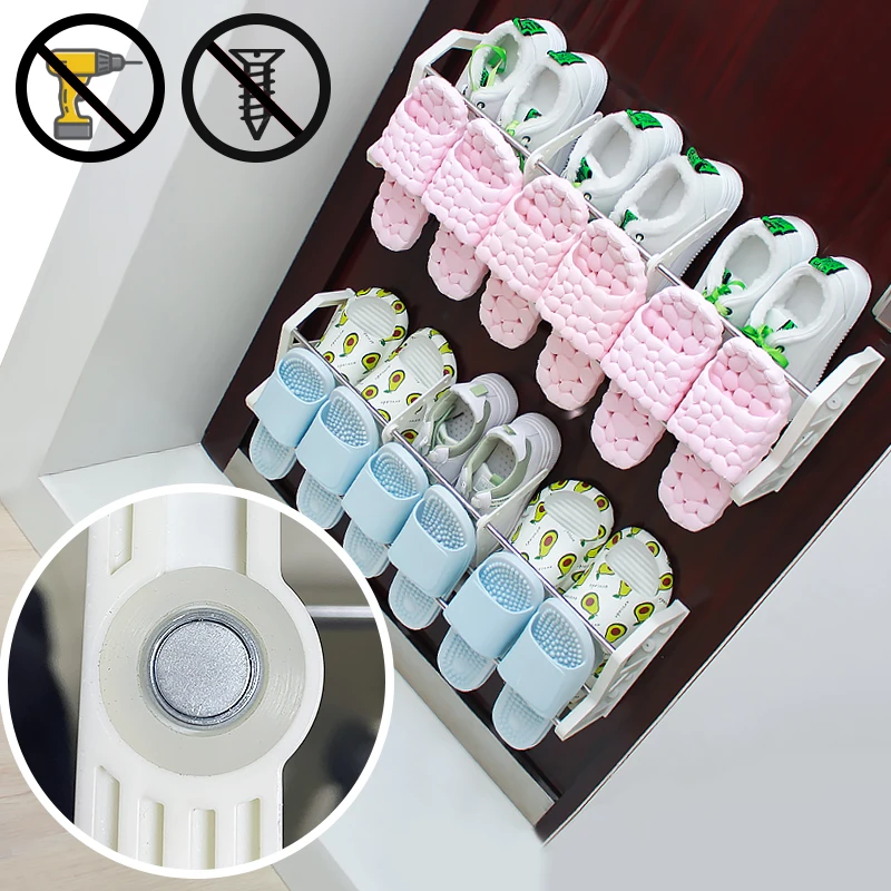 磁吸鞋架防盗门挂式门后简易门口拖鞋收纳神器磁粘小户型多层挂架