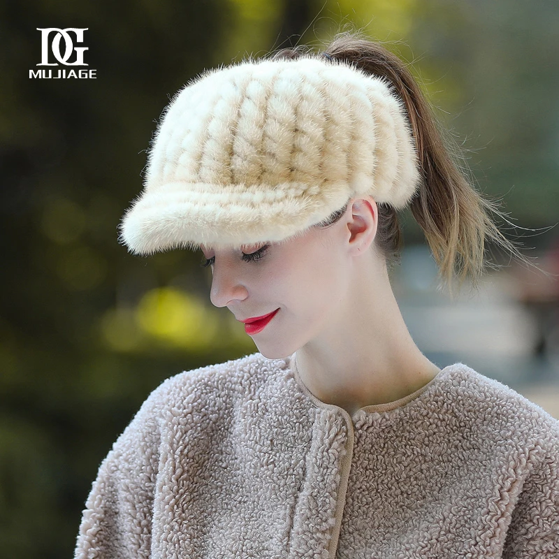 皮草帽子女冬季韩版水貂毛手工空顶帽冬天保暖百搭貂皮鸭舌帽5321