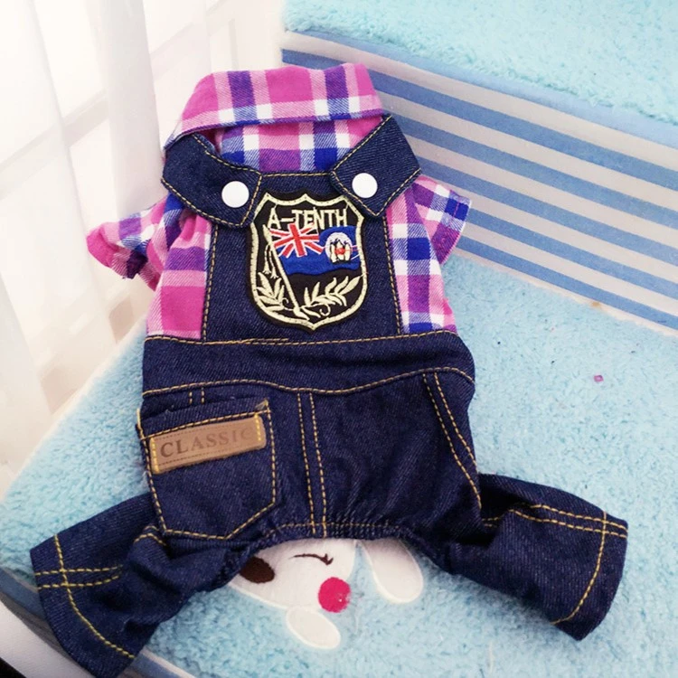 清仓狗狗衣服 宠物用品 猫狗服饰格子四腿背带牛仔 泰迪比熊柯基