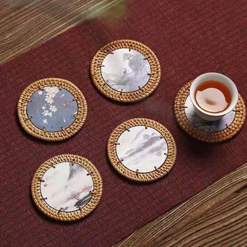 手工藤编织禅意茶杯垫杯托壶垫隔热垫子功夫茶具茶道配件杯子托垫