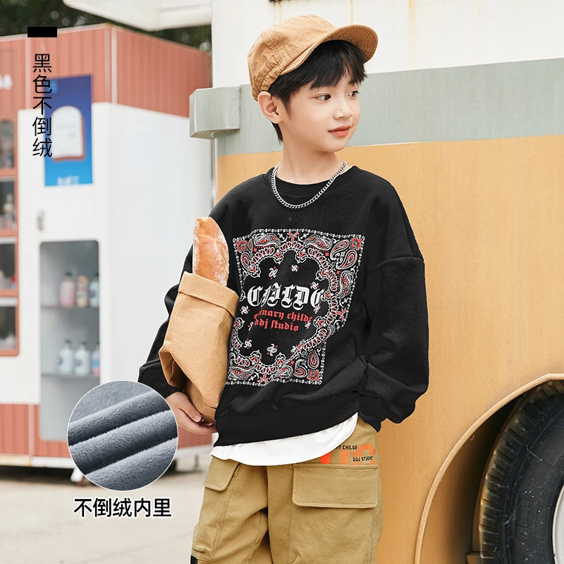 3915-多多家童装佩斯利撞哥特卫衣中大童儿童圆领男童套头印花