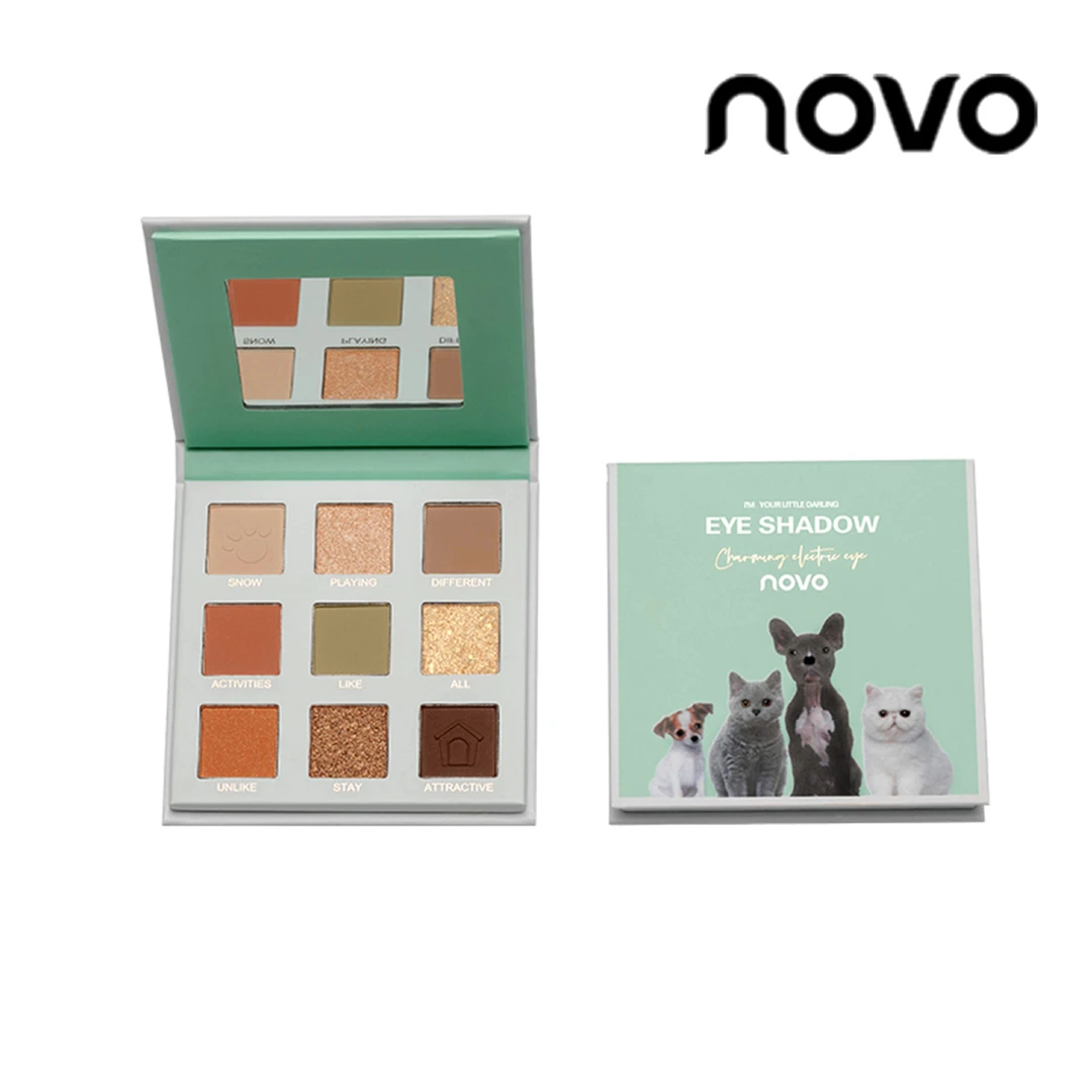 NOVO动物九色丝滑眼影  大地奶茶便携细腻上色腮红修容一体盘学生