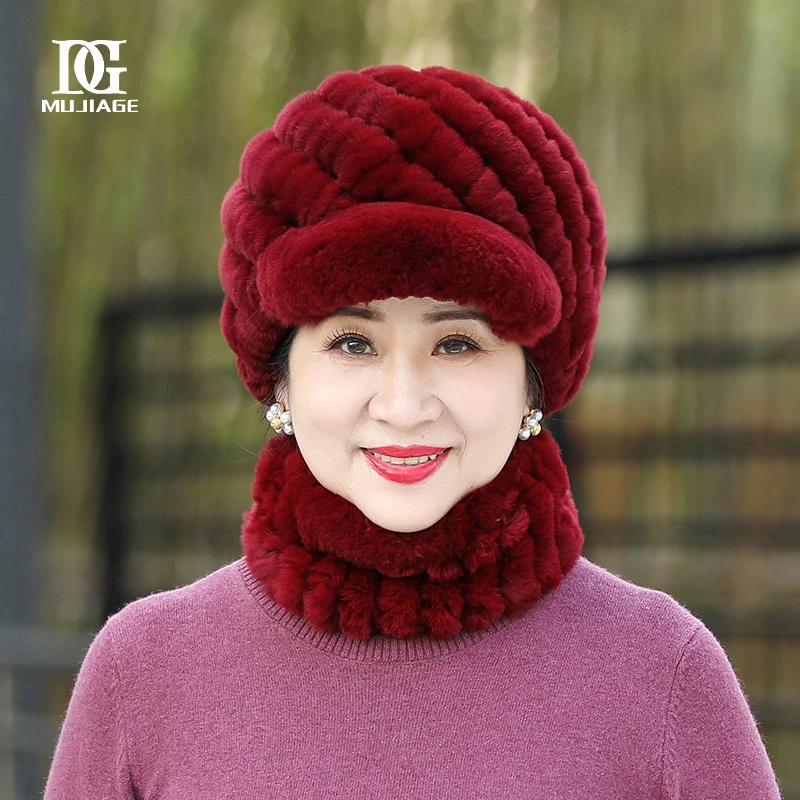 獭兔毛帽子女士冬季皮草老人韩版保暖加厚鸭舌帽妈妈中老年2565