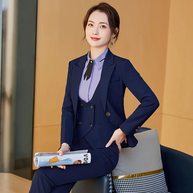 职业西装套装女修身气质2022春秋新款高端正装西服套裤工作服马甲