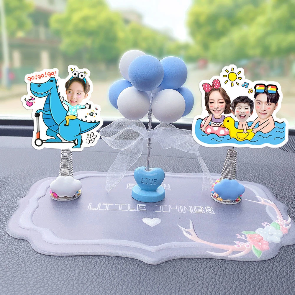 diy摇头摆件车载卡通人物可爱车内创意照片定制相片情侣头像ins