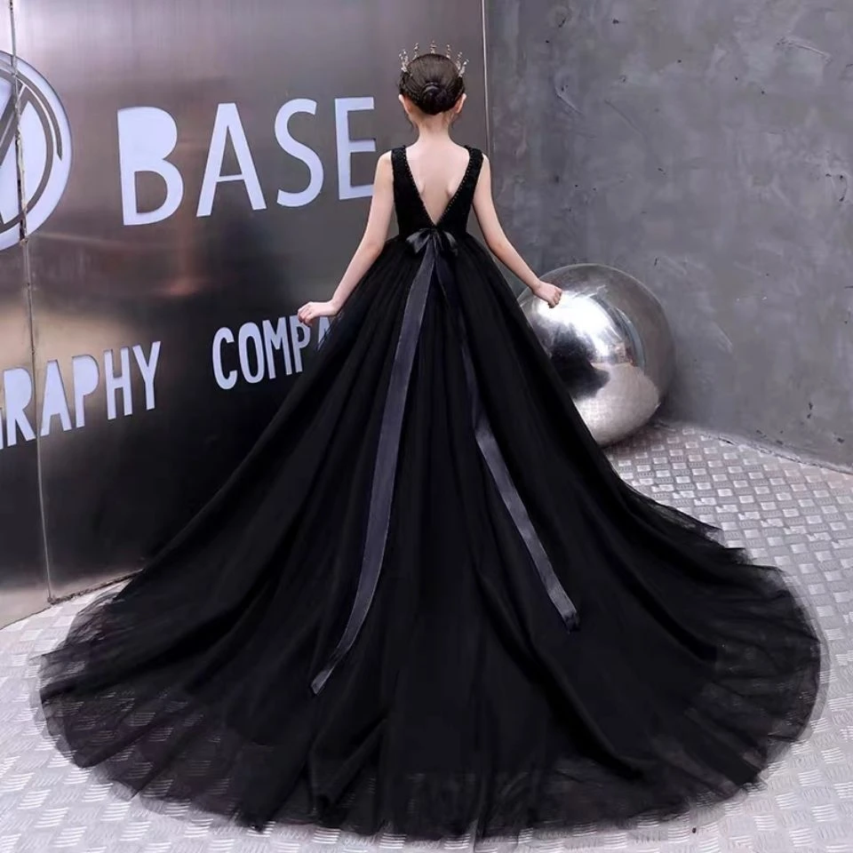 【钰格格】女童礼服公主蓬蓬裙甜美钢琴拖尾演出服花童生日模特走秀