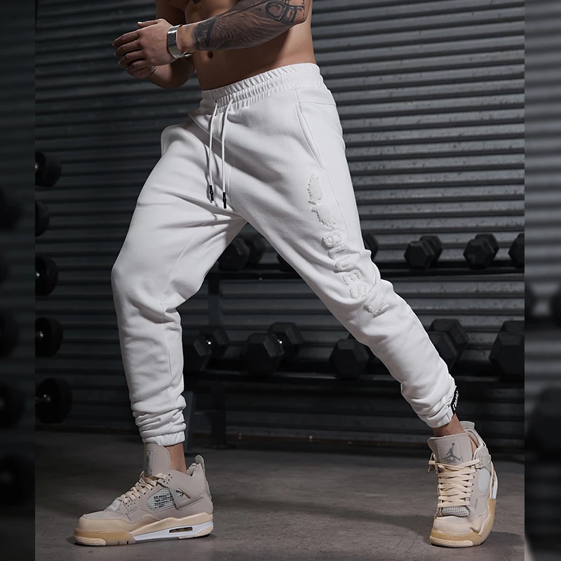 BLUESFLY春季新款健身裤男宽松束脚休闲针织刺绣跑步小脚运动长裤