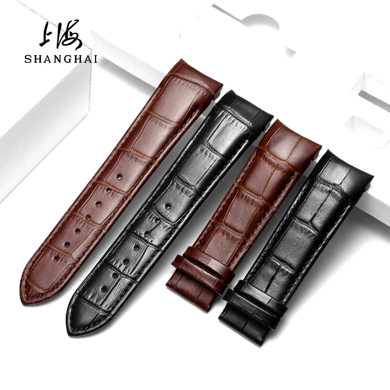 【厂家直售】上海牌手表带吸汗透气牛皮表带男蝴蝶双按扣原装配件