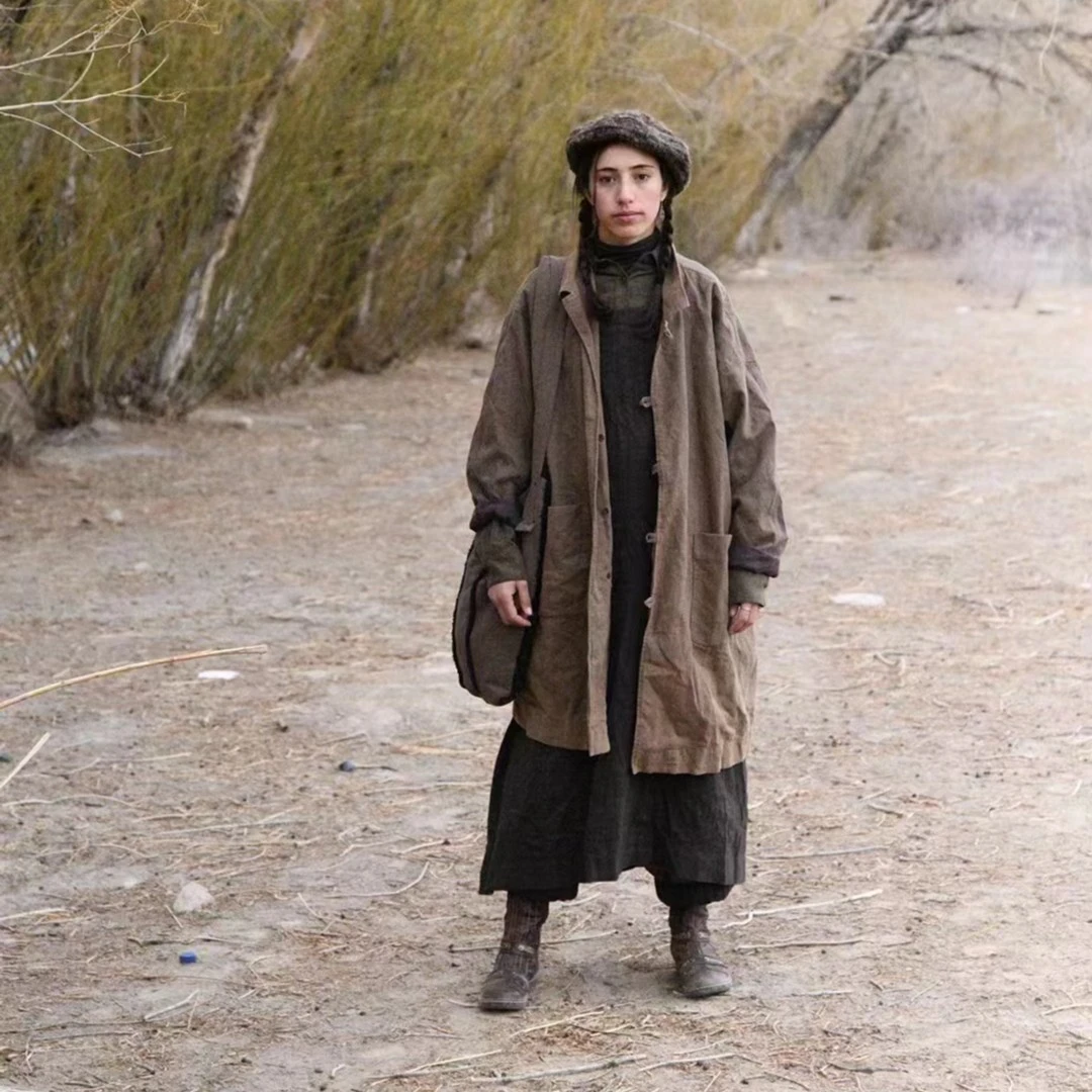 【7折款】左岸迷香布衣分享Z21FW8038小翻领做旧芥黄色长款外套大衣