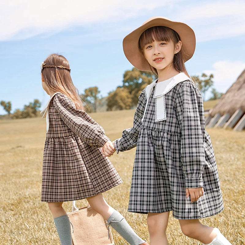 女童格子长袖连衣裙秋冬2022新款洋气女宝宝公主裙子裙子薄款潮