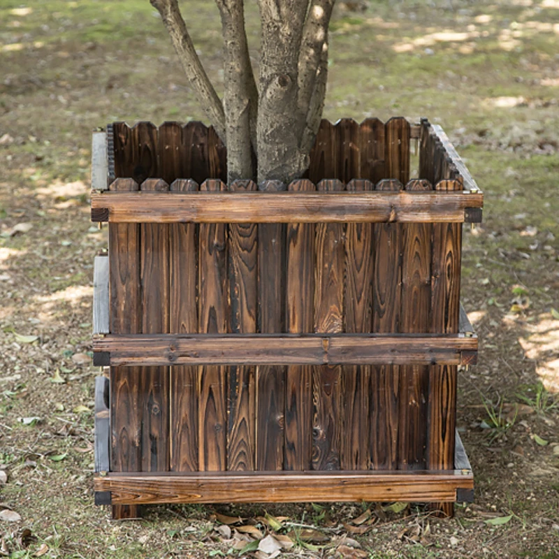 户外庭院防腐木花箱正方形种植箱室外碳化木花盆花槽特大号种树盆