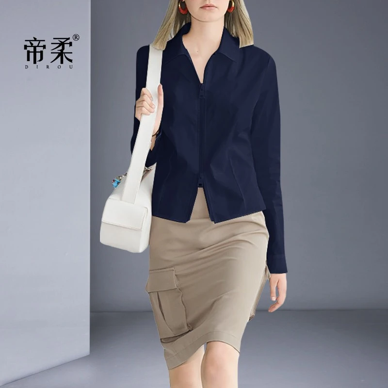 帝柔秋季气质长袖衬衫女港味洋气时尚外穿百搭显瘦上衣极简风主义