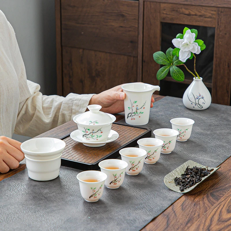 羊脂玉瓷德化白瓷陶瓷功夫茶具套装中式家用办公室大号茶杯简约