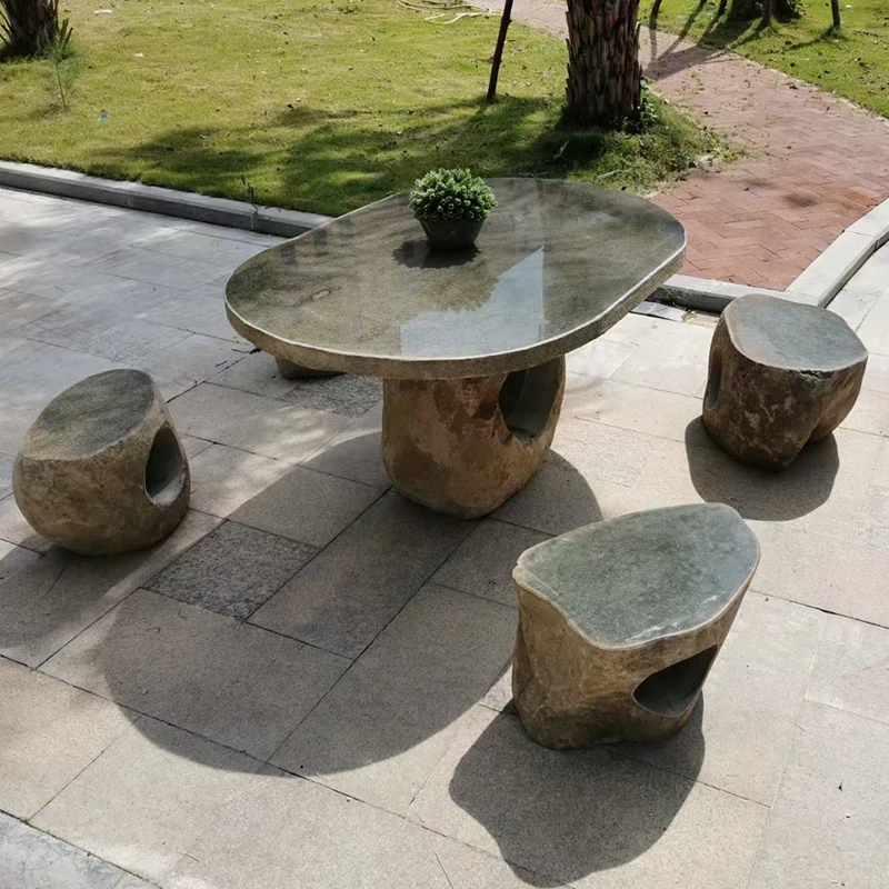 石桌石凳庭院花园别墅园林户外家用天然石头雕桌子公园一套茶台桌