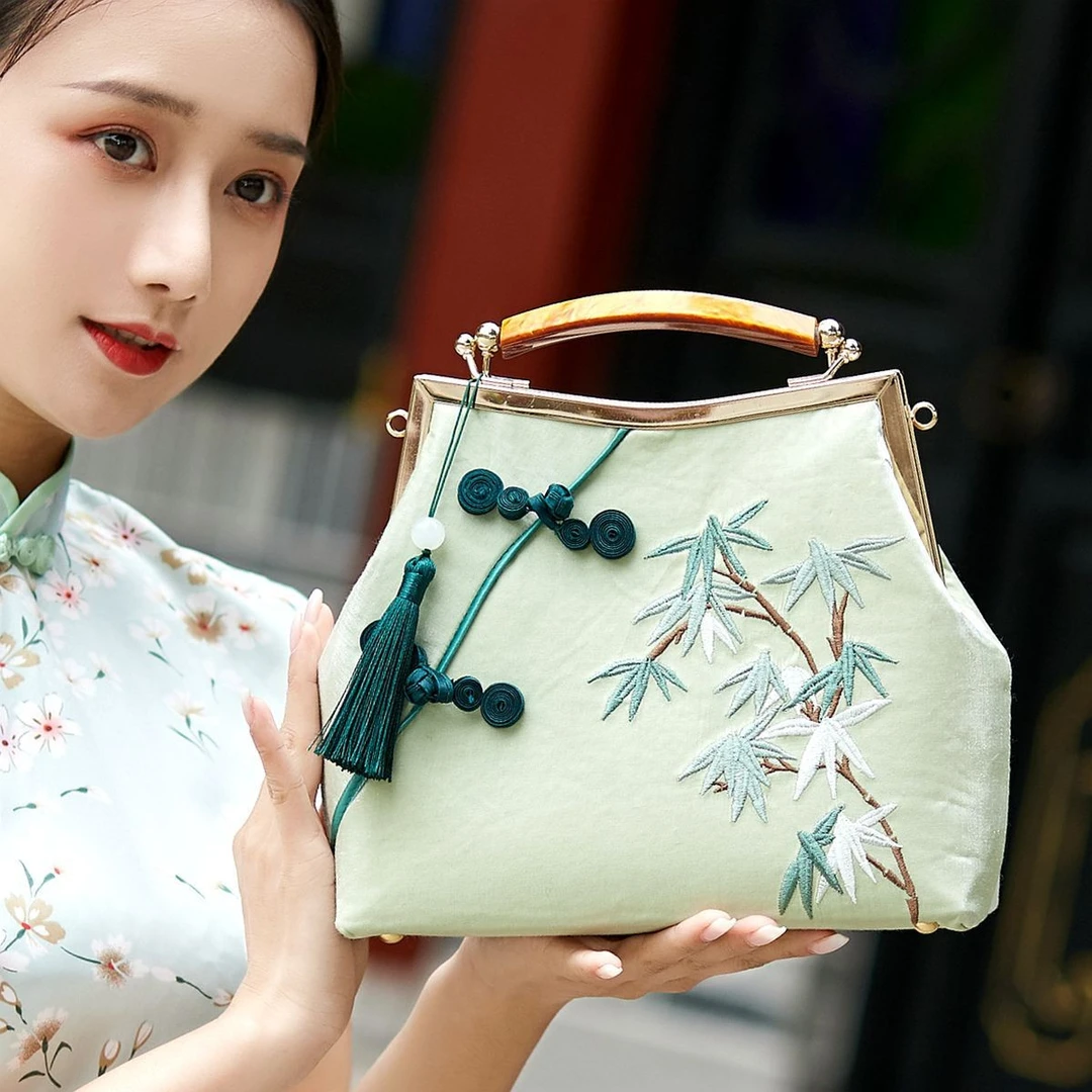 小清新古风百搭刺绣手提包2024新款中国风斜挎单肩汉服旗袍包女潮