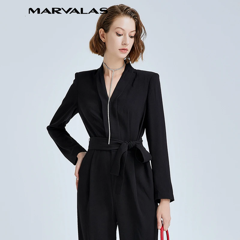 630005-82276#曼德诗黑色连体裤套装高腰西装休闲裤