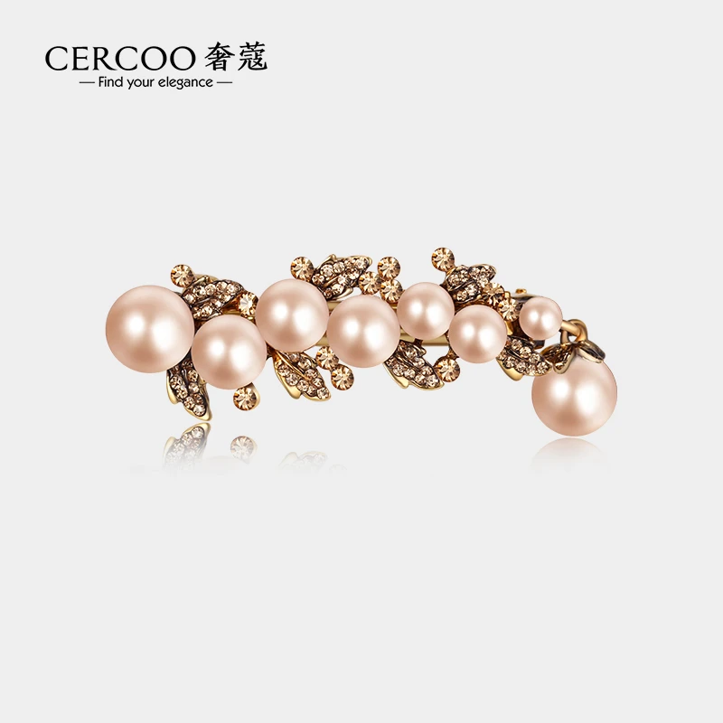 铜合金仿珍珠发饰 Cercoo/奢蔻复古礼赞珍珠发夹小号水钻弹簧夹