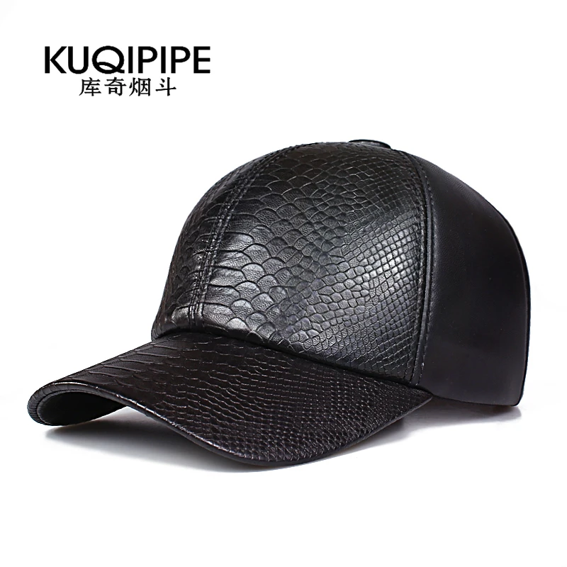 真皮帽子秋冬男中老年青年蛇皮纹时尚潮羊皮休闲亮皮棒球帽潮春天