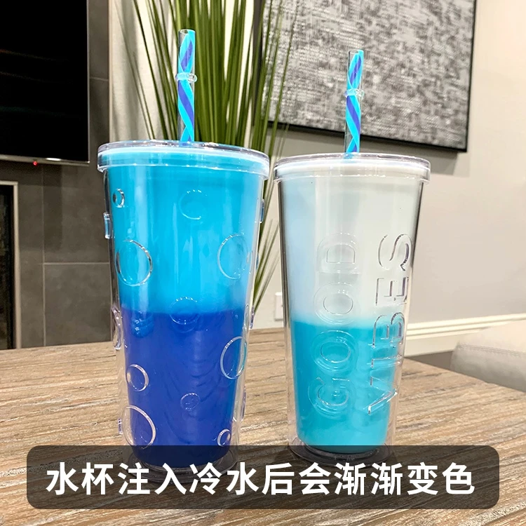 美国原装进口PARKER  LANE 变色吸管水杯咖啡奶茶杯660ml
