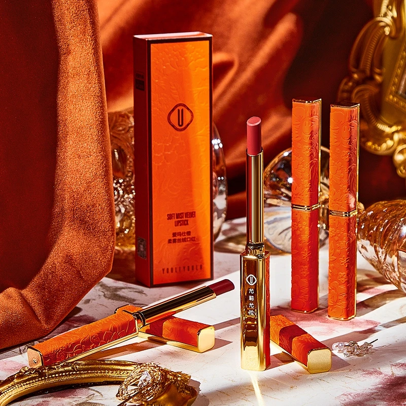 尤莉尤拉爱马仕橙细管口红柔雾丝绒防水不沾杯不掉色保湿滋润唇膏