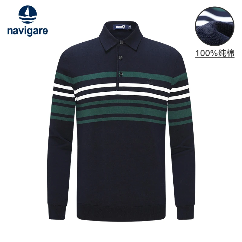 Navigare/纳维凯尔意大利小帆船翻领长袖针织polo衫 1235020191
