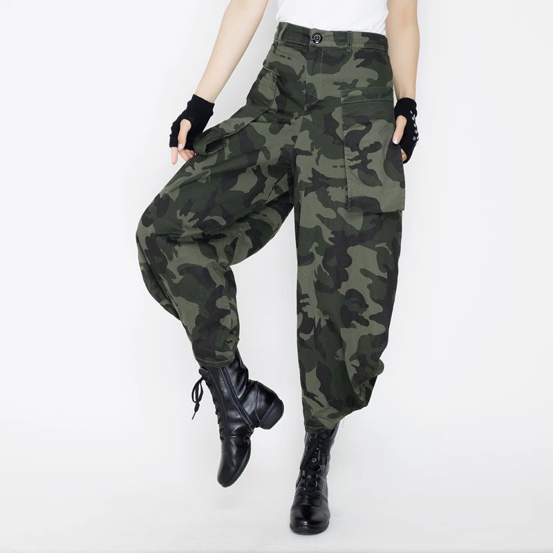 （老师同款）迷彩裤哈伦裤女水兵舞裤演出广场舞裤口袋裤宽松九分裤