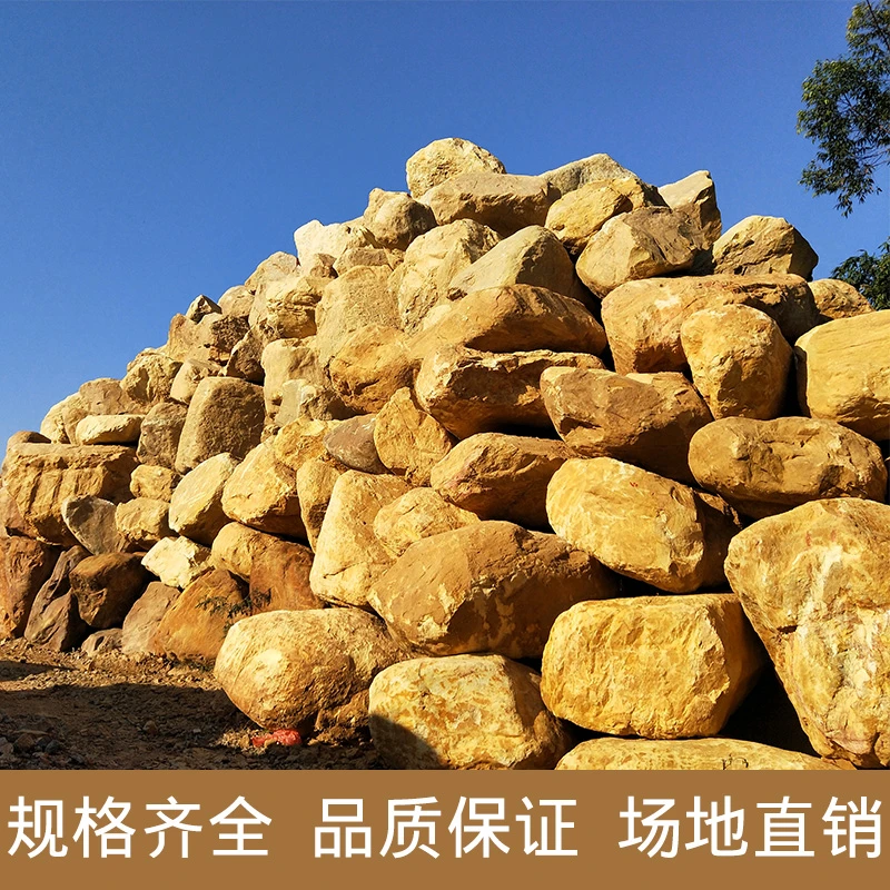 自然细腻黄蜡石园林造景工程高档花园摆放椭圆黄色驳岸鱼池围边石