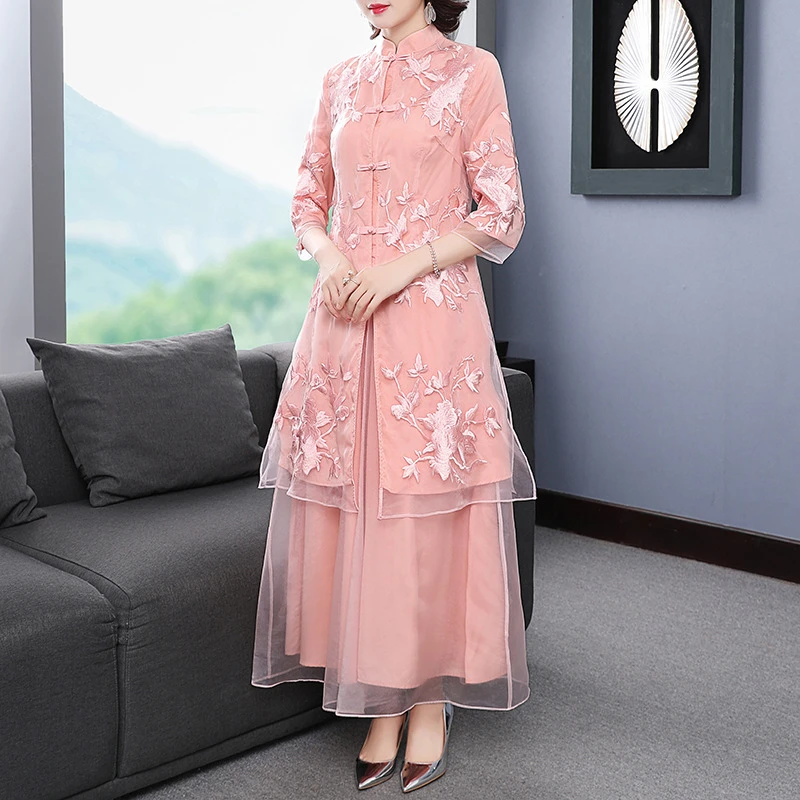 2021早春新款中国风改良旗袍上衣套装阔腿裤唐装中式禅意茶服女装