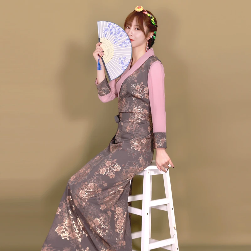 夏季藏装女 藏族服装西藏服锅庄裙藏式外套拉萨服博拉长裙民族风
