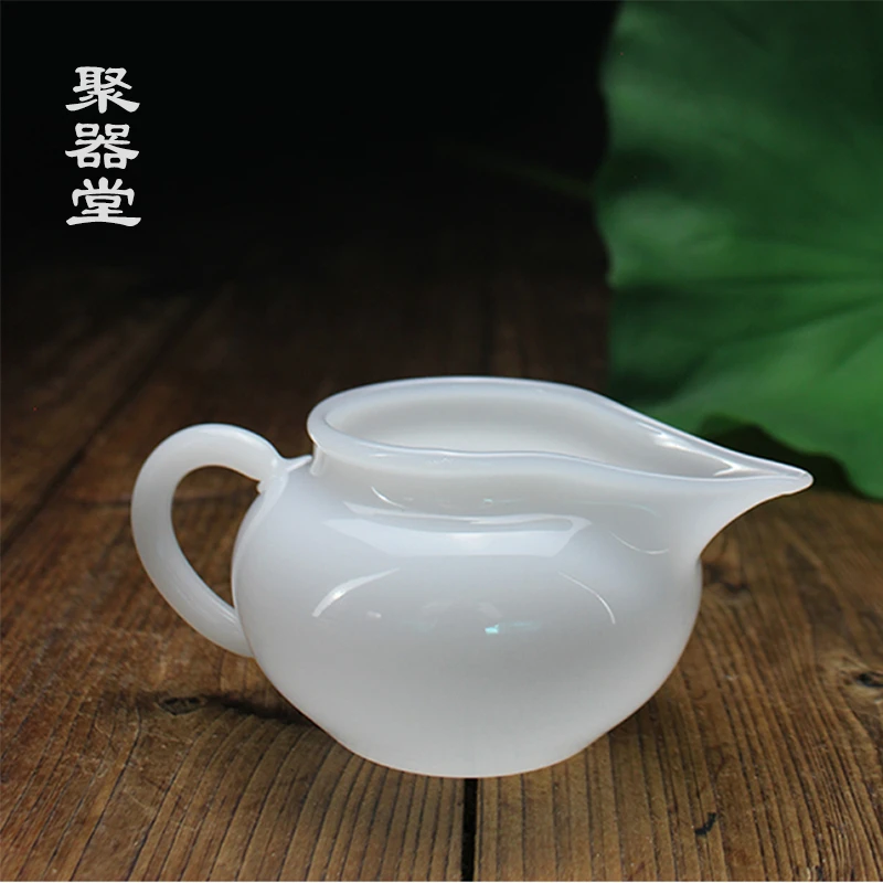 聚器堂白玉瓷公道杯白瓷公杯分茶器陶瓷茶海功夫茶具带把手分享杯