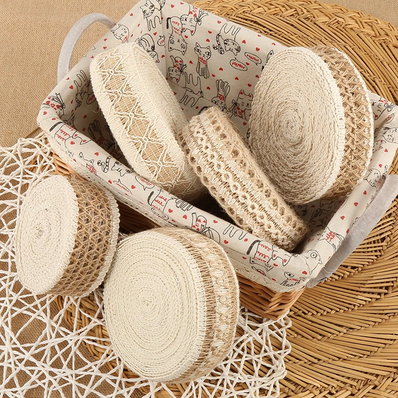 2米/10米麻布卷手工diy棉麻材料花边复古装修工艺品编织扁麻织带