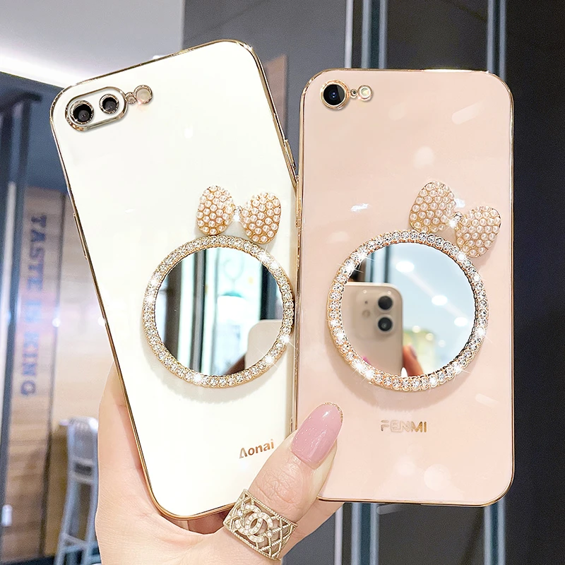 适用苹果7plus/8plus手机壳女款网红软硅胶防摔镜头全包边补妆镜
