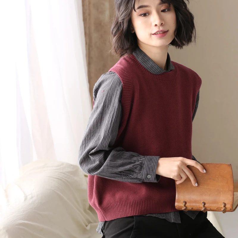 文艺简约宽松针织套头马甲背心女套头 文艺女装2022年春秋装