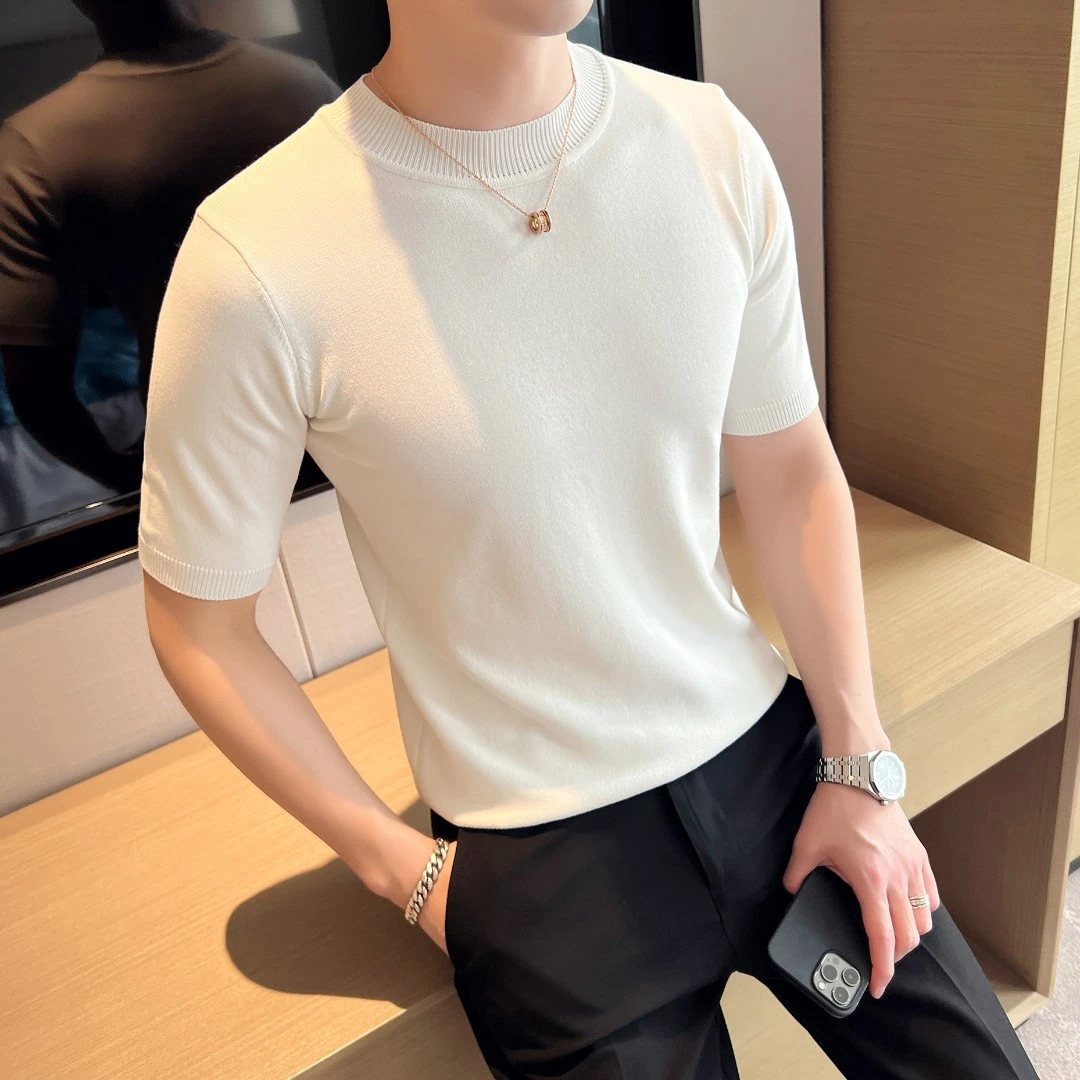 新款秋冬季半高领毛衣 半袖休闲针织衫男 韩版潮流修身男士打底衫