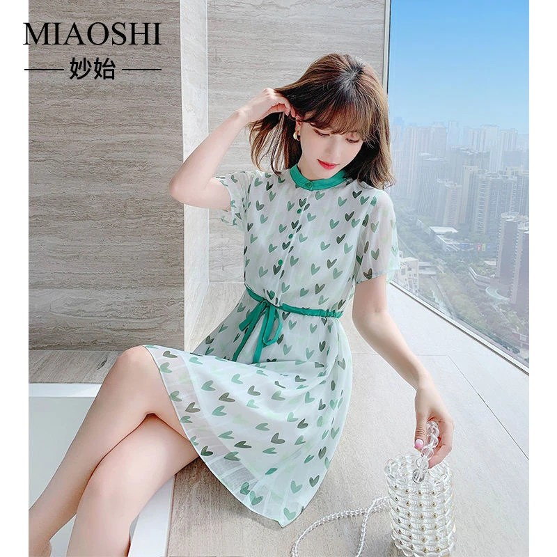 MIAOSHI/妙始小个子碎花雪纺连衣裙女夏2024新款收腰显瘦气质裙子